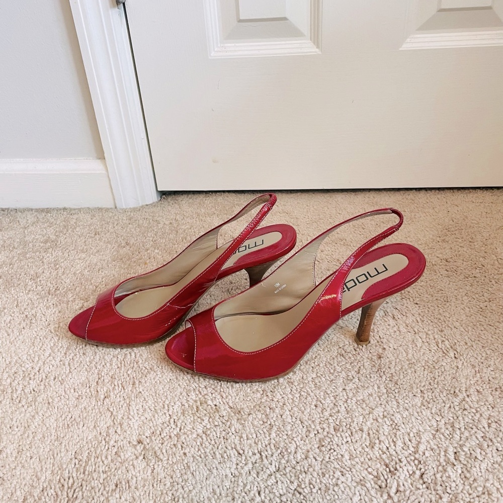Red Patent Leather Peep Toe Sling Backs